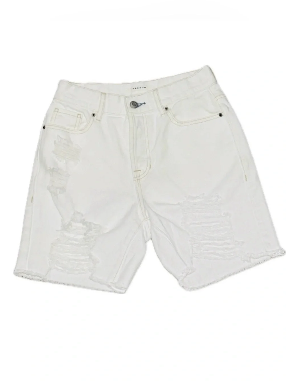 🩳☀️ PACSUN White‎ Heavily Distressed High Rise Boy Shorts Y2K Denim Sz 25
